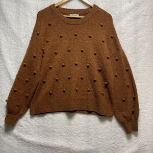 Madewell Size S Womens Brockton Bobble Sweater Rust Brown PomPom Long Sleeve